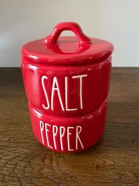 Rae Dunn Ceramic Glossy Red Salt & Pepper Stacker Set